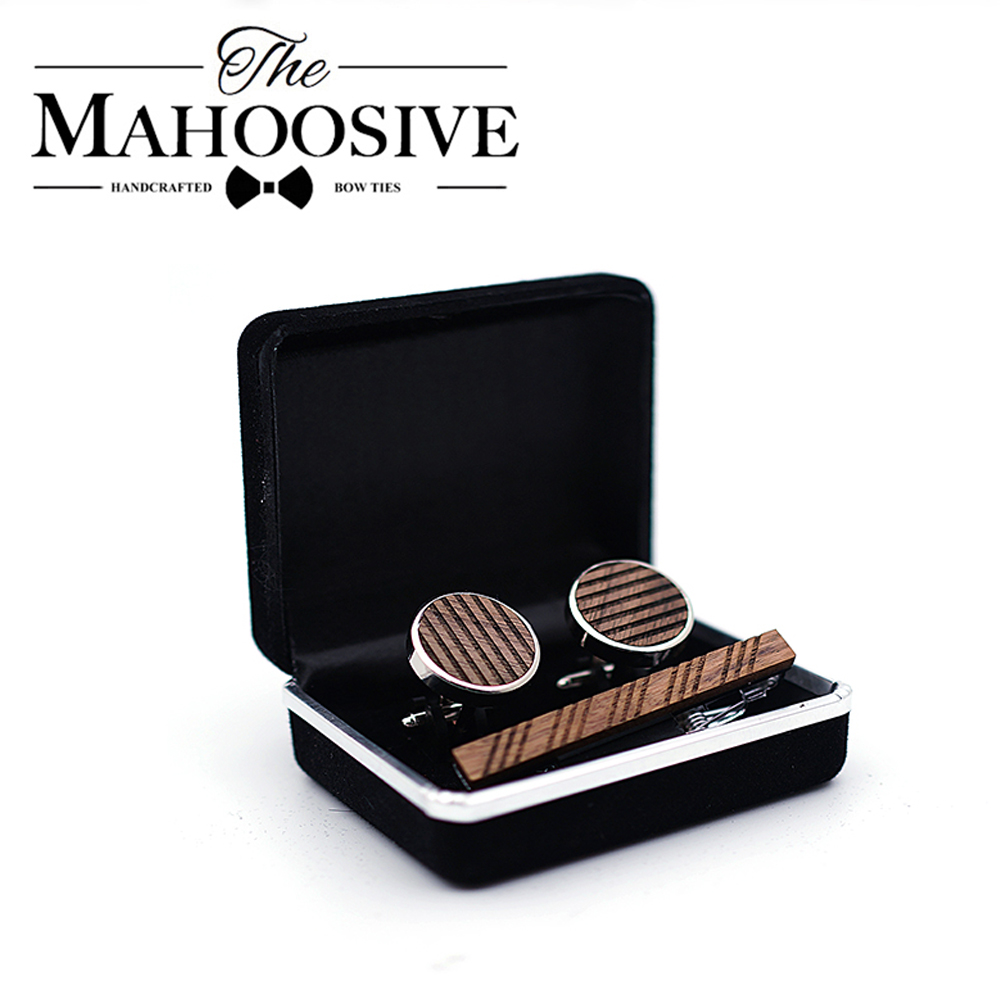 Tie Bar Set Gift - Wysokiej jakości drewniane spinki do mankietów