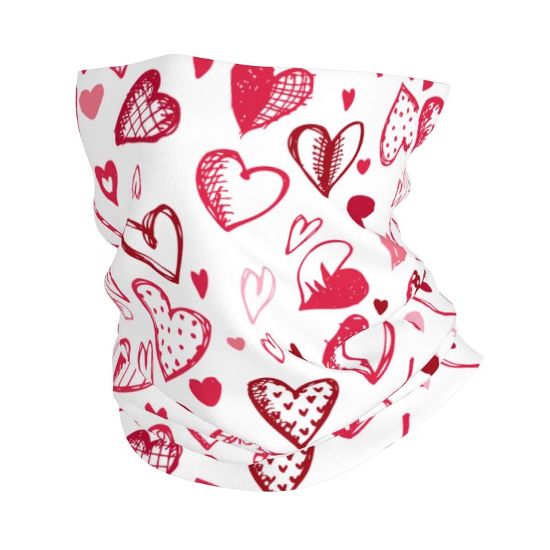 Neck Warmer Tube - Różowo-czerwona bandana z serduszkami, ocieplacz na