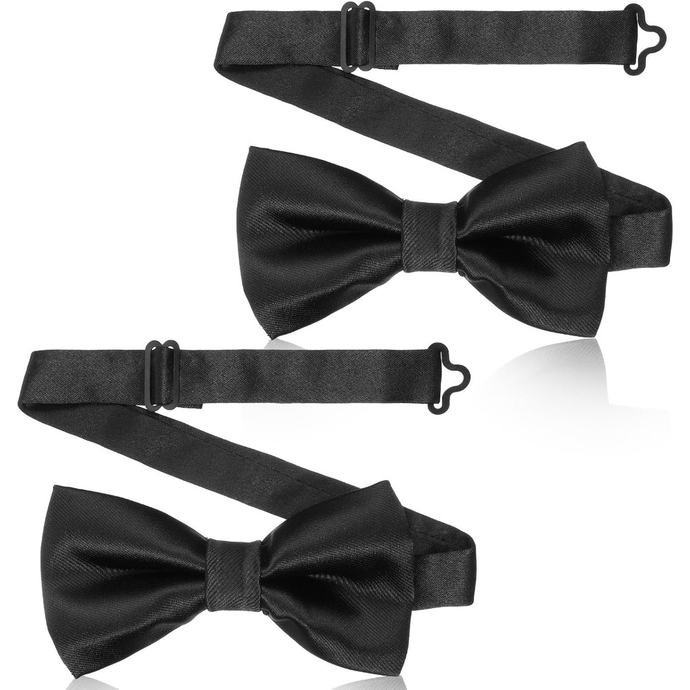 Bow Tie Pre Tied - 2-częściowe czarne muchy, gotowe do założenia,