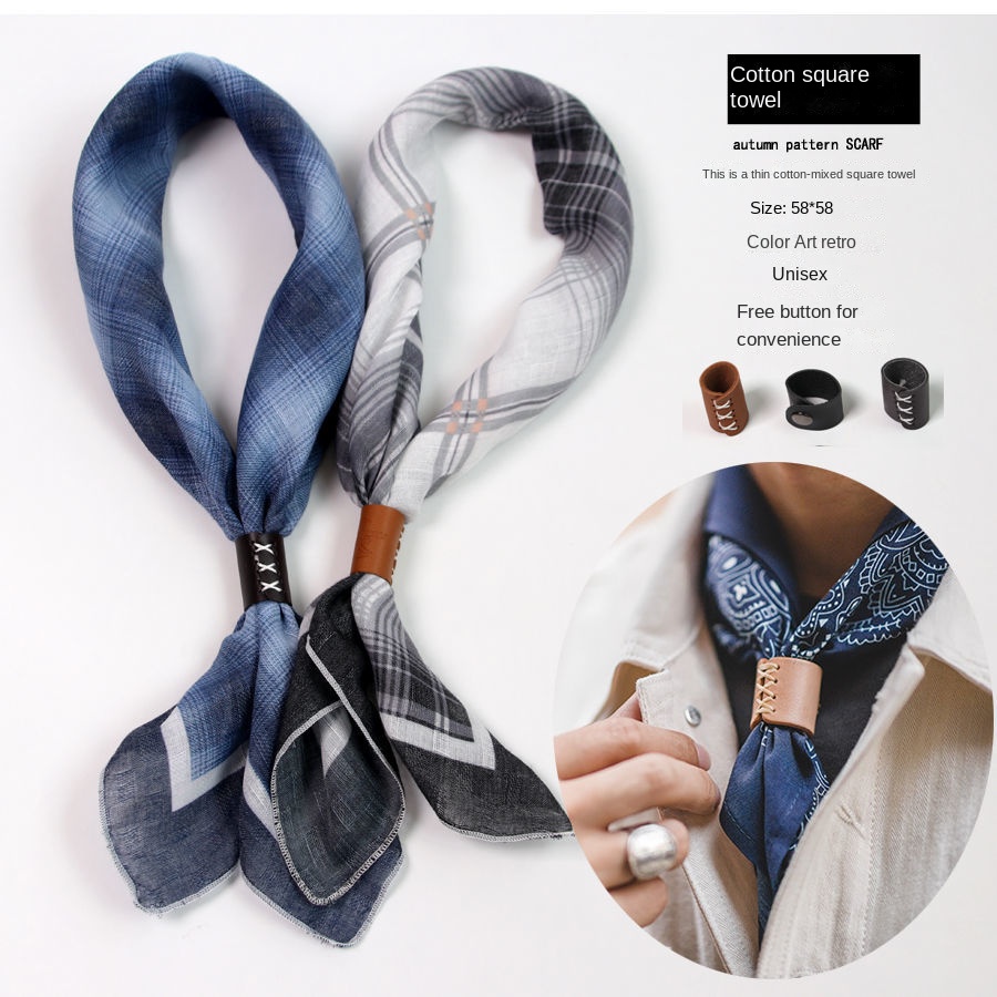 Scarf Silk Square - Męski kwadratowy szalik z guzikami Bawełniany