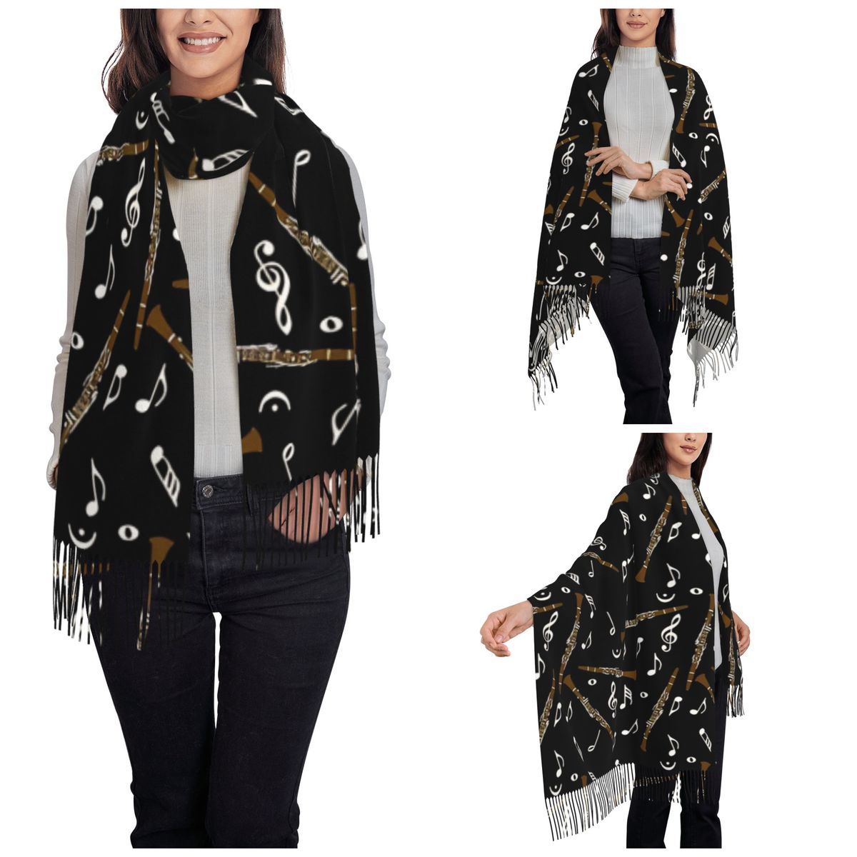 Damski szal z frędzlami, wzór  – Pashmina Wrap Large recenzja i cena
