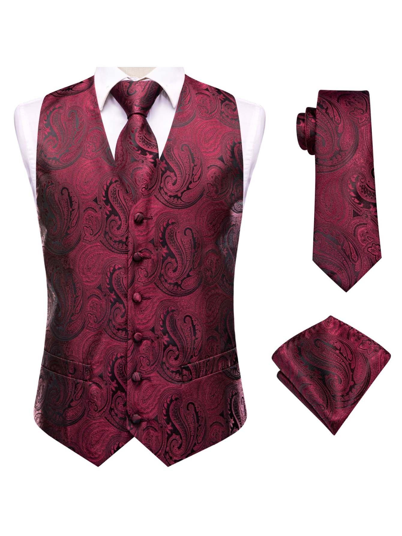 Czerwony męski garnitur trzycz – Pocket Square Set recenzja i cena