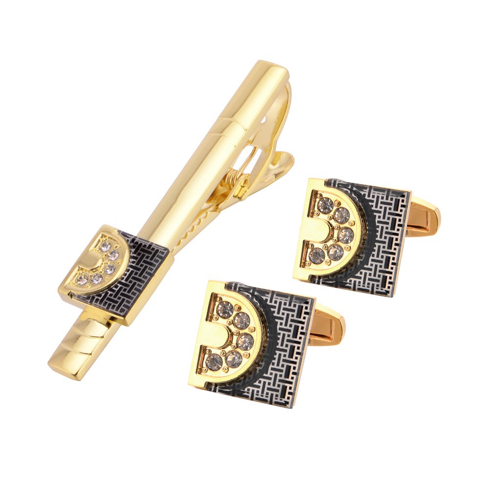 Złote spinki do mankietów i sp – Tie Bar Set Gift recenzja i cena
